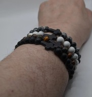 Zestaw 4 bransoletek biały agat, tygrysie oko, onyks, obsydian śnieżny