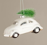 Bombka Autko z choinką białe srebrne glamour szklana samochód na przezent