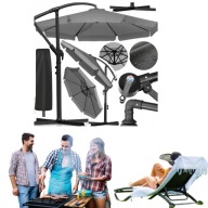 PARASOL OGRODOWY SKŁADANY DUŻY Z WYSIĘGNIKIEM FALBANĄ 350 CM POKROWIEC