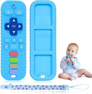 Niebieski silikonowy gryzak bez BPA pilot do ząbkowania z klipsem smoczek