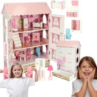 DUŻY DREWNIANY DOMEK DLA LALEK MEBLE AKCESORIA XXL DOM SKŁADANY3POZIOMY83cm