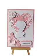 ZAPROSZENIA KOMUNIA DZIEWCZYNKA W SERCU C6 RÓŻ - BIEL