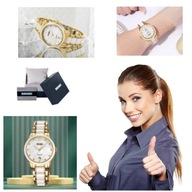 Zegarek Damski Skmei, Złoto biała bransoleta Luksusowy + BOX na prezent