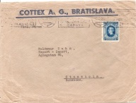 SŁOWACJA -koperta firmowa COTTEX A.G.,BRATISLAVA -obieg 1940 rok SZWECJA