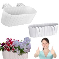 ZESTAW 2 SZT.DONICZKA DONICA SKRZYNKA BALKONOWA NA BALUSTRADĘ HAKI BIAŁA