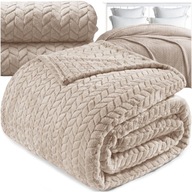 KOC GRUBY WYTŁACZANY NARZUTA PLED NA ŁÓŻKO KANAPĘ BEŻOWY JODEŁKA 150X200 CM