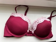 75B benotti biustonosz push-up bordowy biała koronka