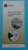 Folder 10 zł 2022,Powrót części Śląska do Polski