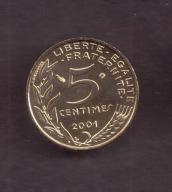 Francja - 5 Centimes 2001 rok - poszukiwany rocznik