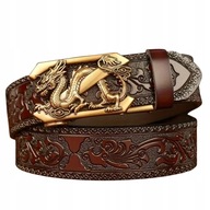 Automatyczny pas pasek skórzany prawdziwa skóra 130 cm złota klamra Smok