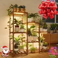 Drewniany Regał Na Kwiaty LED Dużo Doniczek Eukaliptus Dla Zdrowia - BOHO