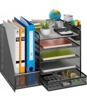 Organizer na biurko z uchwytem na dokumenty i długopisy 5 poziomów biały