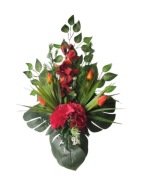 Bukiet cmentarz tulipany hortensja gladiola czerwono - rudy