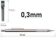 Ołówek automatyczny 0,3mm plus zapasowy grafit.