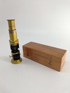 Stary Mosiężny pojedyńczy piękny mikroskop mały przenośny podrózny bibelot