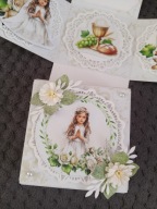 Komunia Święta, exploding box , dziewczynka, kartka prezent rękodzieło