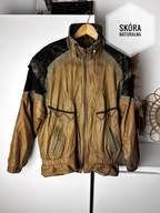 Vintage brązowa kurtka bomber skóra naturalna oversize perełka lat 80/90