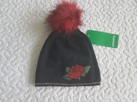 Coccodrillo piękna czapka czarna z różą nowa roz 116 52