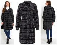 Płaszcz damski 36 S/M Boucle czarny wiązany krata sweter melanż