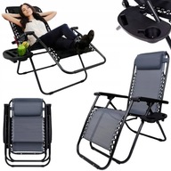 LEŻAK OGRODOWY PLAŻOWY FOTEL SKŁADANY KRZESŁO ZAGŁÓWEK STALOWY SZARY