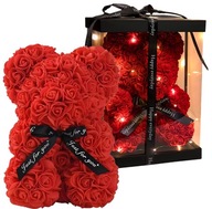 MIŚ Z PŁATKÓW RÓZ NA WALENTYNKI DZIEŃ KOBIET PREZNET LED 25CM