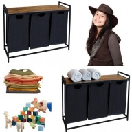 KOSZ NA PRANIE ORGANIZER WOLNOSTOJĄCY DUŻY CZARNY 160 L CZARNY TRZYKOMOROWY