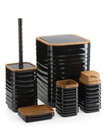 Komplet łazienkowy Wave Zestaw Akcesoria 5 elementów czarny drewno 5w1