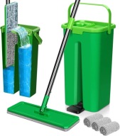 Mop Płaski Obrotowy Dwukomorowy Wyciskacz Wiaderko 2 Nakładki Zielony