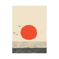 „Red Sun Over Silence” – Minimalistyczny Plakat z Zachodem Słońca