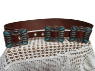 Pasek skórzany mocna skora z ozdobnymi metalowymi klamrami 3 klamry