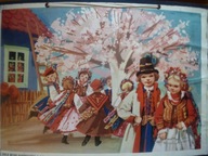 Tablica edukacyjna szkolna PRL ilustracje piosenek