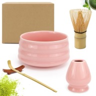 ZESTAW DO HERBATY MATCHA CERAMIKA MISKA CHASEN MIOTEŁKA ŁYŻECZKA RÓŻOWY