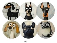 Podkładki pod kubki dekoracyjne psy pieski śmieszne drewniane 6szt. P03