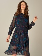 Mohito kwiaty rękawy falbanki sukienka tiulowa taliowana boho falbany midi