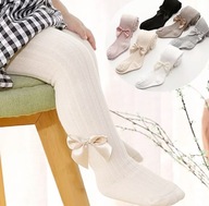 BIAŁE rajstopy na okazje wizytowe rajtki z kokardkami prążkowane 86-92 1-2L