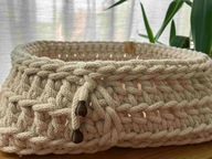 Prostokątny koszyczek ze sznurka ecru rękodzieło