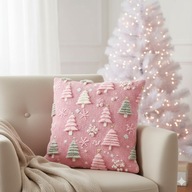 Poduszka ozdobna świąteczna, różowe choinki, 3d
