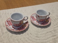 Komplet 2 filiżanek do espresso ze spodkami - w serduszka