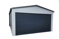 Garaż blaszany 5x5 Dwuspadowy Blachodachówka Brama segmentowa