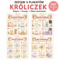 4 Plakaty Króliczka PDF! Emocje, Rutyna, Poranek i Wieczór Dziecka
