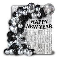 LUKSUSOWY ZESTAW SYLWESTER & NOWY ROK SREBRNO-CZARNE BALONY