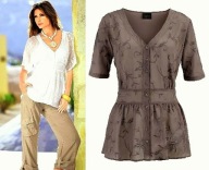 Bluzka Premium 36 S brązowa haft koronka gipiura elegancka koszula baskinka