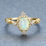 PIERSCIONEK opal vintage BIAŁY Z MIEDZI POZŁACANY 14 K PIĘKNY DZIEŃ BABCI