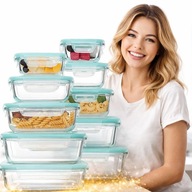 8X Szklane Pojemniki Na Żywność Pojemnik LUNCHBOX do Mikrofali Lodówki