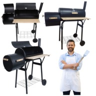 GRILL WĘGLOWY OGRODOWY Z WĘDZARNIĄ BBQ Smoker Termometr DUŻY RUSZT KOMIN