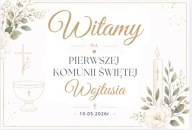 Plakat Powitalny na Pierwszą Komunię Świętą – Personalizowany | Złoty