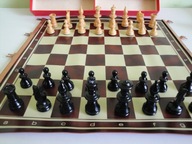 stare szachy podróżne SCHACH BK figury drewniane szachownica cerata