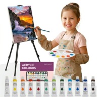 Zestaw malarski ze sztalugą – farby płótna i pędzle dla dzieci do malowania