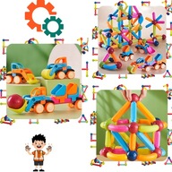 ZESTAW XL 128EL KLOCKI MAGNETYCZNE KONSTRUKCYJNE EDUKACYJNE STICKS PATYCZKI