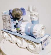 Tort - pociąg, lokomotywa z pieluszek, narodziny, Chrzest, roczek